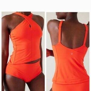Athleta Crossed Tankini Top In Vermilion Orange Color Size S NWT